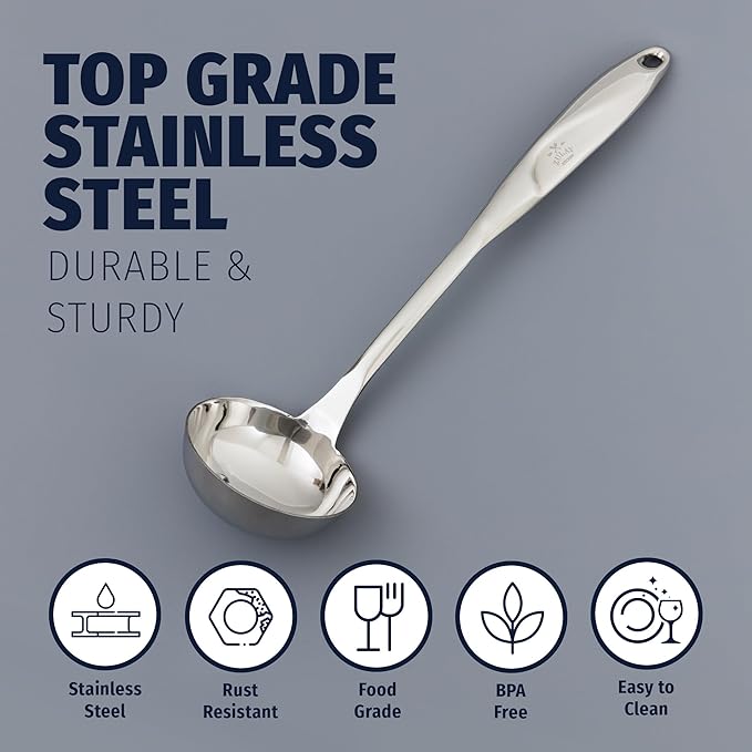 Zulay Kitchen Stainless Steel Soup Ladle - 13??Large Ladle for Soups, Stews & Sauces - Durable, Heat-Resistant, Rust-Proof & Dishwasher Safe Kitchen Utensil with Ergonomic Handle