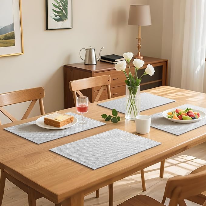 Blue Forest | Rectangular Faux Linen Placemats Set of 4 | Dual- Layered Thickened for Durability | Heat Resistant | Machine Washable | Wrinkle Free for Easy Care Indoor/Outdoor Use - Cream Beige