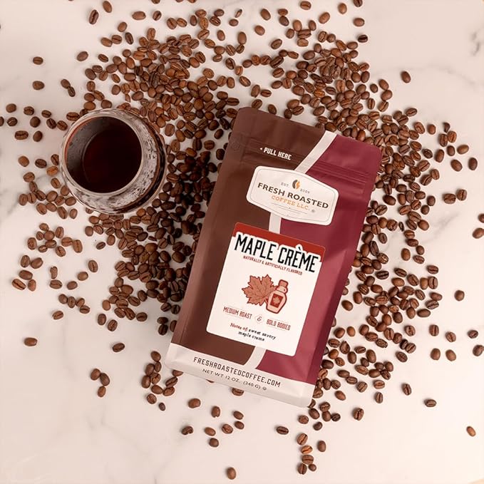 Fresh Roasted Coffee, Maple Cr챔me Flavored Coffee, 12 oz, Medium Roast, Kosher, Ground