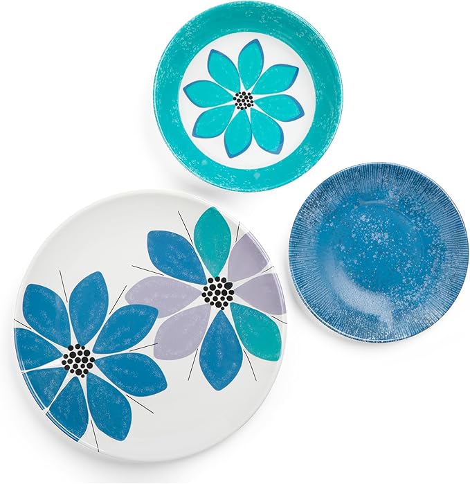 Larder & Vine 12-Piece Melamine Dinnerware Set: Durable, Lightweight, Break-Resistant Plates & Bowls ??Stylish, Non-Toxic, Dishwasher Safe ??Ideal for Everyday Use, Indoor & Outdoor Dining ??Floral