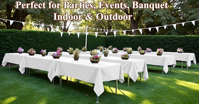 [6 Pack] White Paper Tablecloth Disposable for Rectangle Tables, 54 X 108 Inch Party Table Cover with Plastic Backing, Waterproof 3 Ply Table Cloth for Wedding Valentine's Day Parties