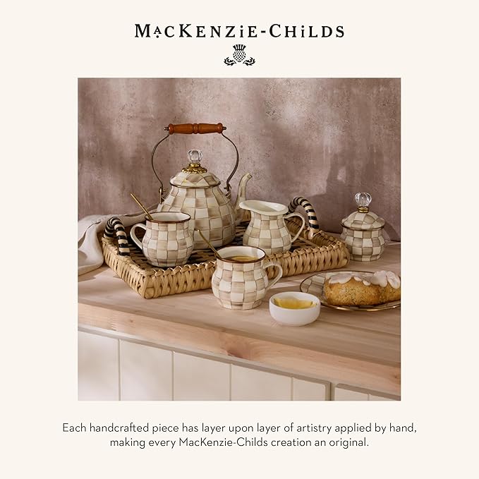 MACKENZIE-CHILDS Kitchen Pasta Spoon, Silicone Spaghetti Spoon, Brown-and-White Mocha Check