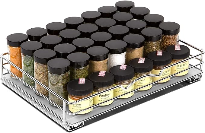 Pull Out Cabinet Organizer for Spices, Cans - Heavy Duty with Lifetime Limited Warranty- Pull Out Spice Rack- Cabinet Pull Out Shelf for Cans,Dishes, Etc, 14-3/8"Wx 10-1/2"D x 2-3/4??H, Chrome