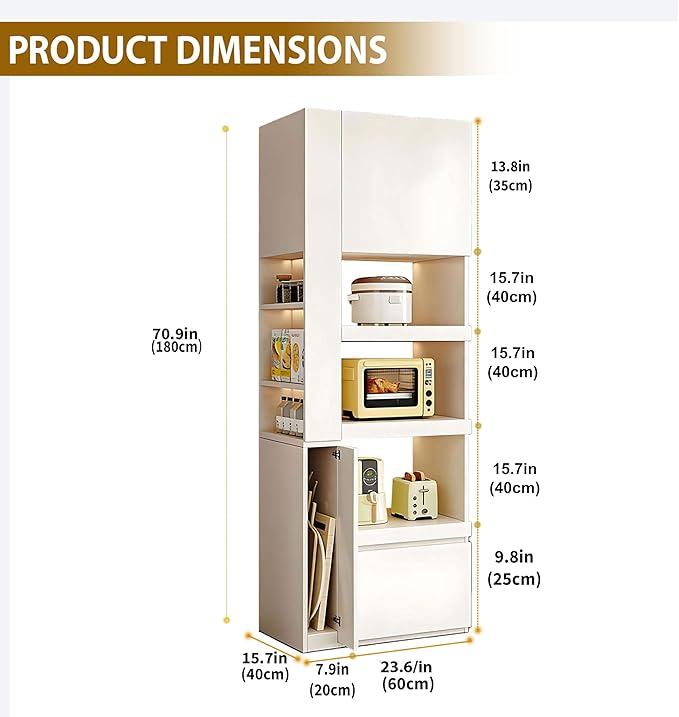 LINLIUA 71'' Tall Kitchen Pantry Cabinet, Wood Pantry Storage Cabinet with Doors, 3 Pull-Out Shelves and Drawer, Modern Slim Kitchen Hutch for Dining Room Small Space