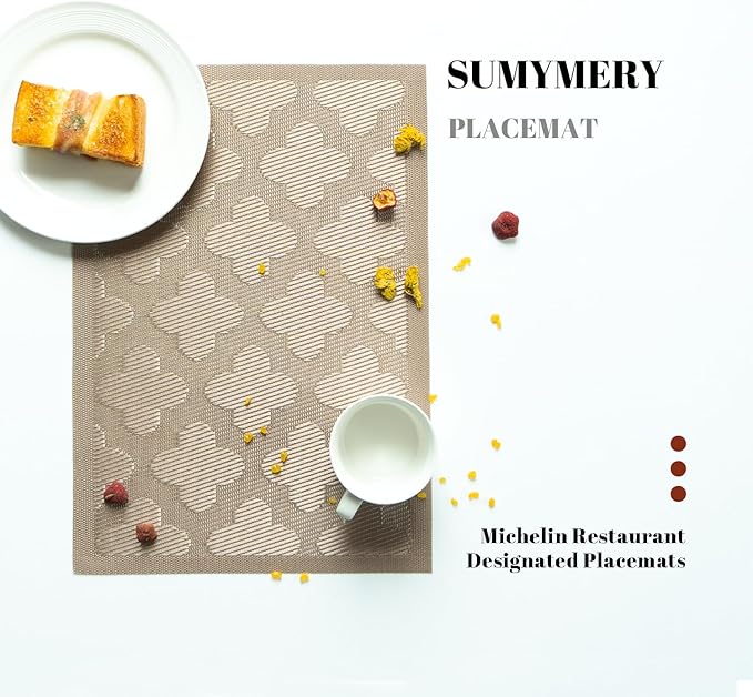 SUMYMERY Placemats Set of 4 Vinyl/Plastic Woven Place Mats for Kitchen Table Indoor/Outdoor Washable Placemat Wipeable Dining Table Mats (Dark Brown Clover,4)