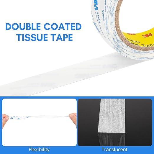 3M Double Sided Tape 1"횞32.8Ft 1 Pack 9448A Double Coated Tissue Tape Adhesive Sticky Tape Translucent Removable for Foam Art Craft Nameplate Bonding