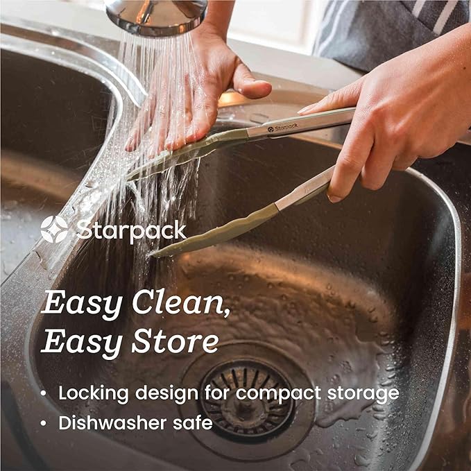 Starpack 'Get a Grip' Silicone Kitchen Tongs for Cooking (2Pcs) - BBQ Tongs for Grill Heat Resistant to 600째F - Stainless Steel Kitchen Utensils w/Non Stick Silicone Tips - 9",12" for Serving Food