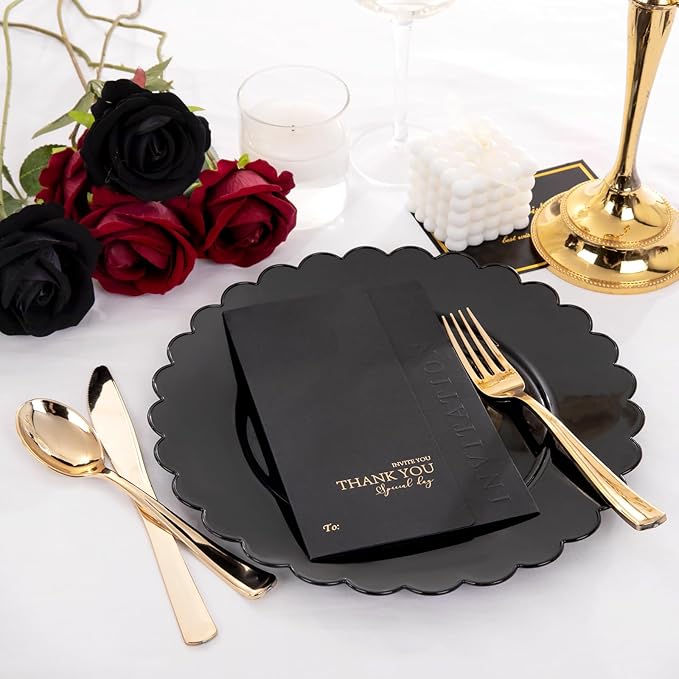 SUT 72 PSC Black Plastic Plates, Plates Disposable Heavy Duty, black Disposable Dinner Plates, 10.25inch plastic Dinner plate for Party