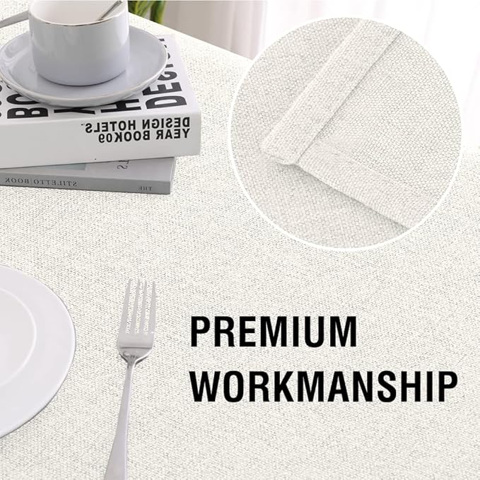 H.VERSAILTEX Linen Textured Tablecloth 60 x 84 Waterproof Decorative Table Cloth Spill-Proof Linen Look Cover for Party Table Extra Soft and Thick Fabric Wrinkle Free, Heather Ivory