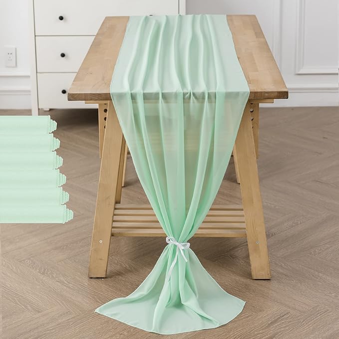 flohar 6Pack 9ft Chiffon Table Runner 14x108 Inch Sheer Romantic Table Runner for Wedding Birthday Party Bridal Shower Outdoor Decoration-Mint