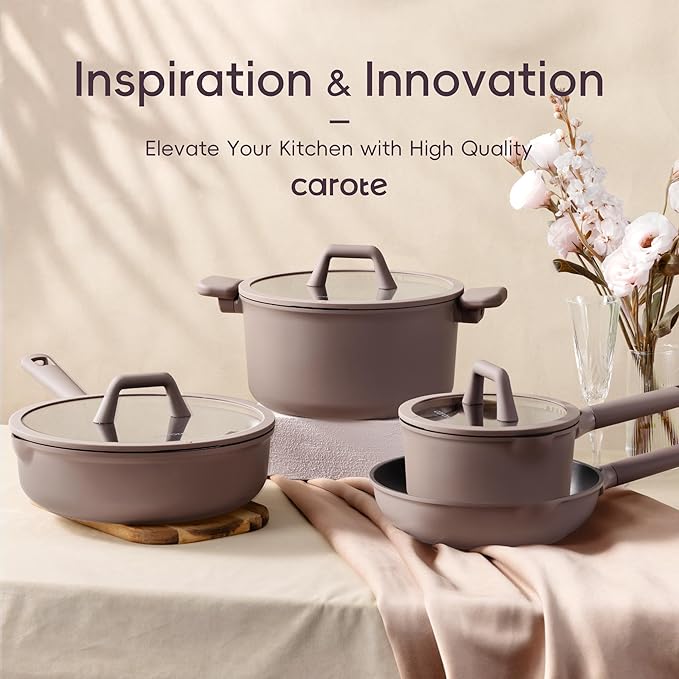 CAROTE 19PCS Pots and Pans Set, Nonstick Cookware Set, Kitchen Cooking Set Induction Non-toxic Granite Set