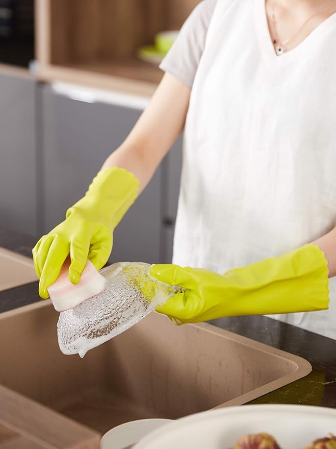 LANON wahoo Skin-Friendly Cleaning Gloves, Dishwashing Kitchen Gloves with Cotton Flocked Liner, Reusable, Non-Slip, Bud Tender, Large