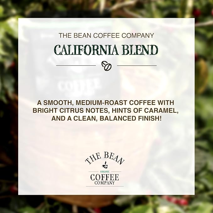 The Bean Organic Coffee Company California Blend, Medium Roast, Whole Bean Coffee, 16-Ounce Bag