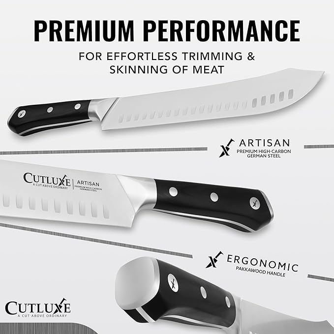 Cutluxe Butcher Knife ??10??Bullnose Carving Knife, Forged High Carbon German Steel ??Full Tang & Razor Sharp ??Ergonomic Handle Design, Grilling Gifts for Men ??Artisan Series