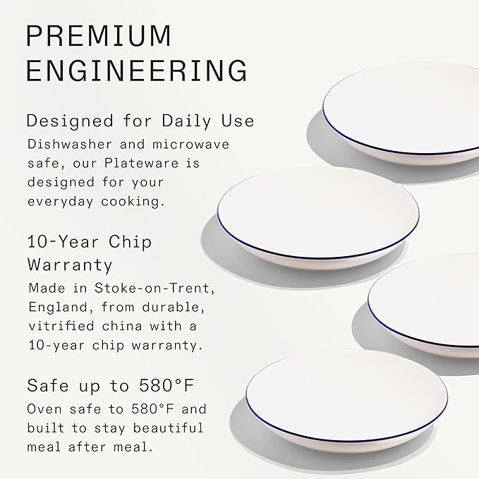 Made In Cookware - Set of 4 - Entr챕e Bowls - White With Navy Rim - Porcelain England