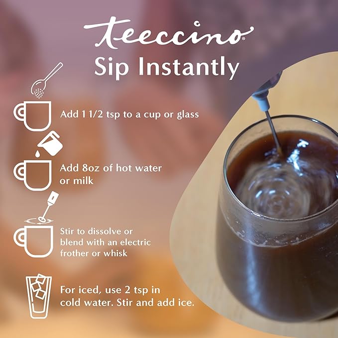 Teeccino Instant Organic Hazelnut Herbal Coffee??33 servings ??Instant Chicory Coffee Alternative with Buttery Hazelnuts Slightly Sweetened by Dates That?™s Prebiotic, Caffeine-Free & Acid Free - 3.53 ounces