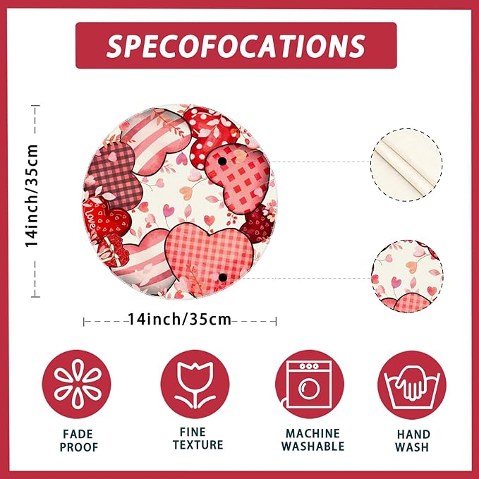 XCHI Love Hearts Valentine's Day Round Placemats Set of 4 Table Mats for Party Home Kitchen Dining Table Decorations 14x14 Inch