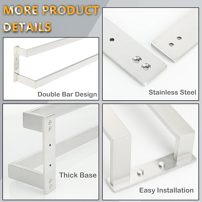 Alise Double Towel Bar, Brushed Nickel Towel Racks for Bathroom Wall Mounted, Stainless Steel Bathroom Towel Holder, Modern Space Saving Towel Rod, 16"