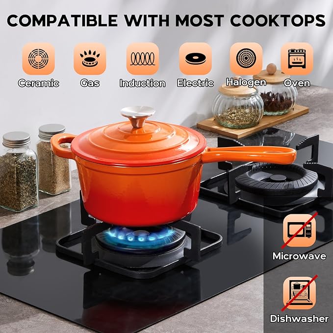 Onader Enameled Cast Iron Sauce Pan Pot, 1QT Saucepan with Lid, Small Enamel Dutch Oven Kitchen Cooking Pot ??Sunset Orange