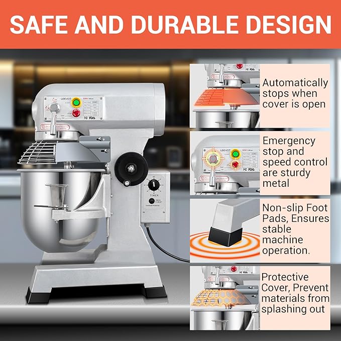 15Qt Commercial Food Mixer with Timing Function, Commercial mixer 3-Speed Adjustable Heavy Duty, Electric Stand Food Mixer with Stainless Steel Bowl for Bakery Pizzeria (Upgraded)