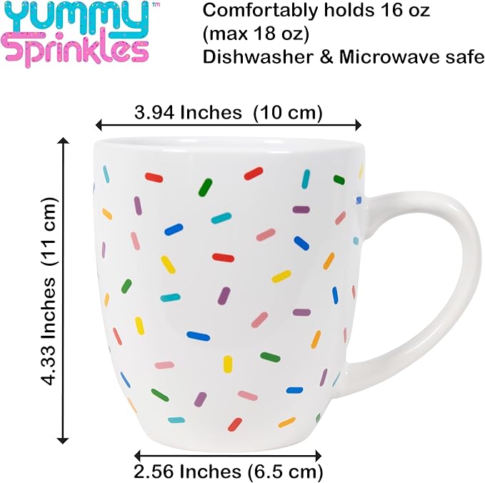 White Cute Coffee Mug with Rainbow Sprinkles | Birthday Cake Coffee Cup Gift | Large White Ceramic Cup | Ice cream and Dunkin Donuts Coffee Mugs