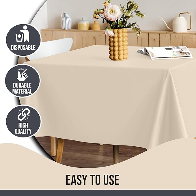 Party Solids 12-Pack Ivory Square Plastic Disposable Tablecloth ??Size: 52 횞 52 Inches ??Square Table Cover for Parties, Picnics & Formal Events