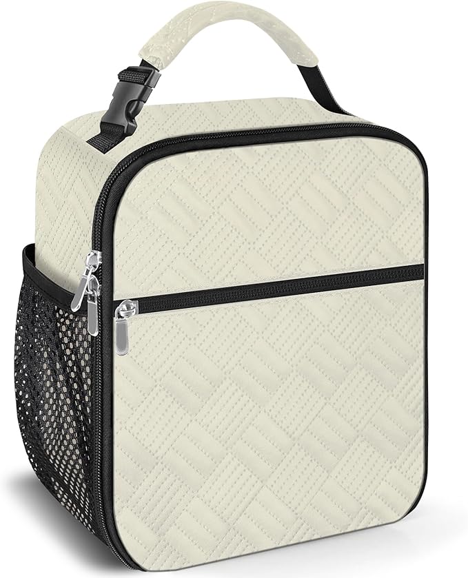 esouler Lunch Box for Men Women Adults Small Insulated lunch Tote Bag for Work Picnic Beach- Freezable Cooler Bag portable Lunch box (Beige)