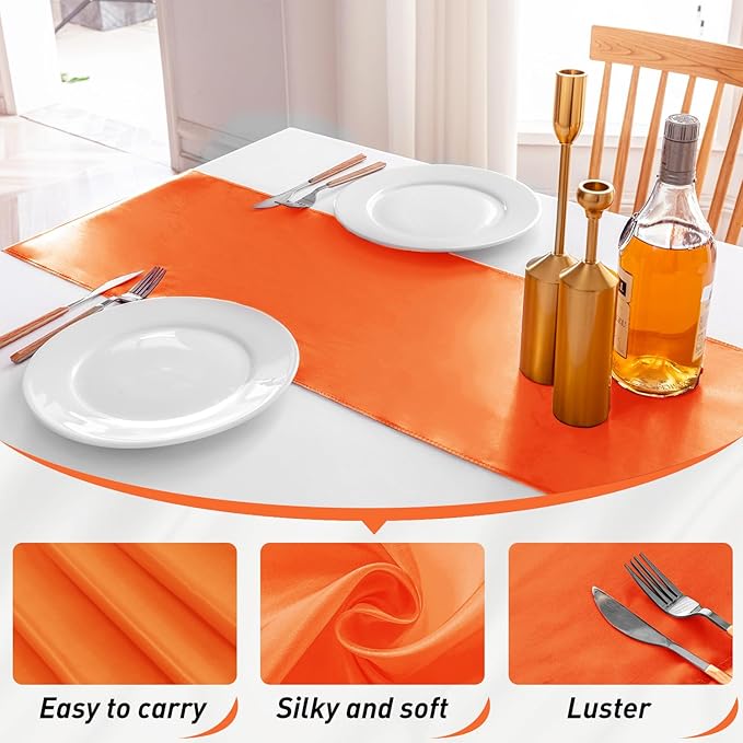 JEVIX 20 Pack Satin Table Runner 12 X 108 Inch Silk Table Runner for Party,Wedding, Birthday, Banquets,Decoration(Orange)