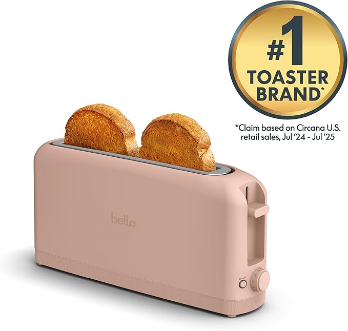 bella 2 Slice Slim Toaster, Fits-anywhere??Kitchenware, 6 Setting Shade Control with Reheat & Cancel Buttons, Fits sourdough, 10??Long Slot, Anti Jam & Auto Shutoff, 900 Watt, Blossom