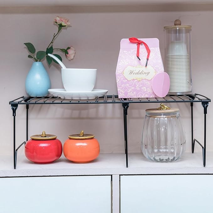 1/2-Piece Set cabinet organizer shelf,kitchen counter shelf,Foldable Pantry Shelf,Plate, Dish,Rustproof Metal Storage Organizer (1, Black)