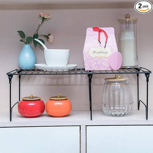 1/2-Piece Set Cabinet Organizer Shelf,Cabinet Organizer,Foldable Pantry Shelf,Plate, Dish,Rustproof Metal Storage Organizer (2, Black)