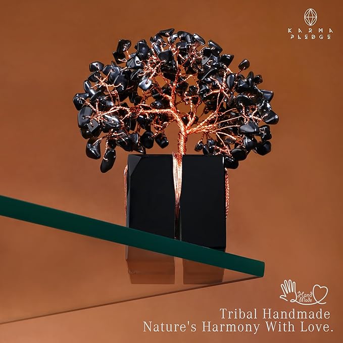 Crystal Tree of Life Feng Shui Decor for Home and Office, Blask Obsidian Chakra Healing Crystal Handmade Tree for Positive Energy, Money, Good Luck, Christmas Decor, Birthday Gifts for Women