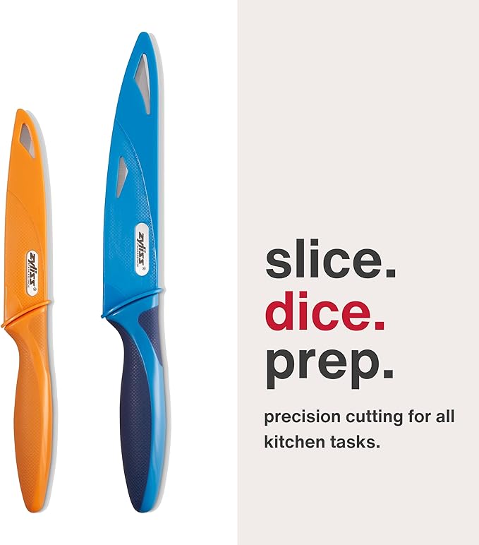 Zyliss Utility Kitchen Knives with Sheath Covers - Dishwasher Safe - Stainless Steel Kitchen Knives Perfect for Cutting Meat, Vegetables & Fruit - 2 Piece Serrated Utility Set