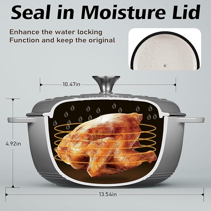 Enameled Cast Iron Dutch Oven - Umite Chef 6QT Pot with Lid & Cotton Potholders - Dual Handles -Versatile Heavy Duty Cookware for Bread Baking，Braising, Stews, Roasting（Grey）