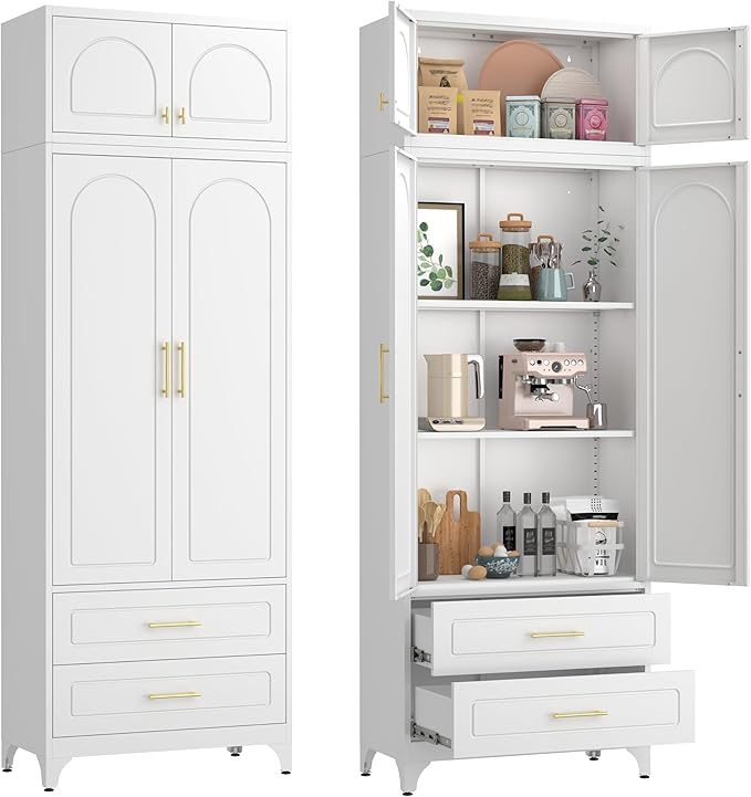 90??Tall Kitchen Pantry Cabinet,Storage Cabinet with Doors and Adjustable Shelves,Modern Kitchen Hutch Cabinets,Freestanding Cupboard for Dining Room