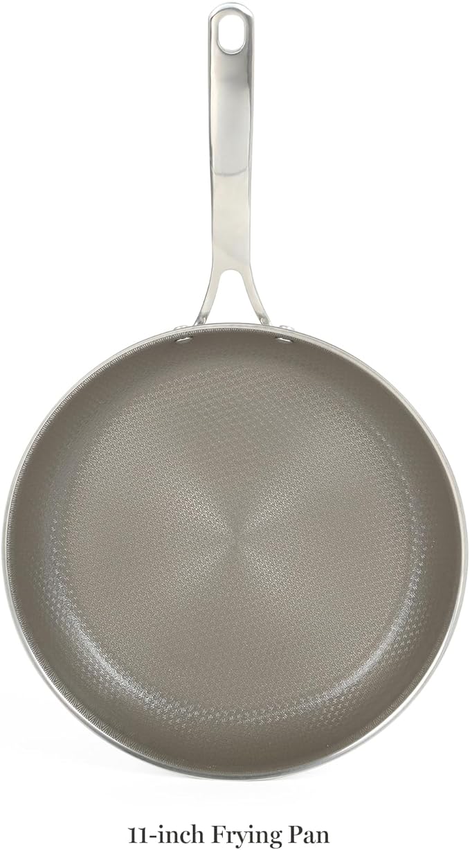 Martha Stewart Badgley Hybrid Nonstick 11 Inch TriPly Stainless Steel Large Fry Pan & Stay Cool Handle - Laser Etched Non-Toxic Perfect Sear Nonstick Skillet - Dishwasher and Induction Safe