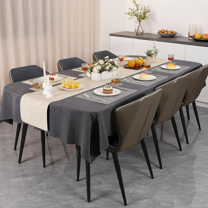 Myir JUN Reversible Vinyl Placemats Set of 8, Faux Leather Place Mats Dual Sided Waterproof Wipeable, Heat-Resistant Table Mats for Kitchen Dining Indoor Outdoor (12" x 17", Light Gray Cream-White)