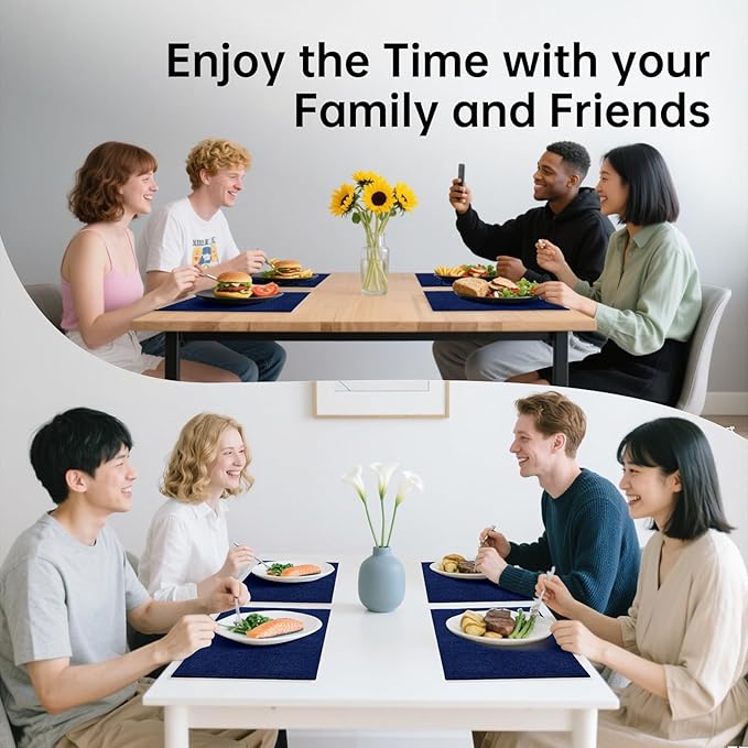 Blue Forest Placemats Set of 4, Dual-Layered Thickened Faux Linen Table Mats Heat Resistant Machine Washable Wrinkle Free Place Mats for Kitchen Dining Outdoor/Indoor (NavyBlue)