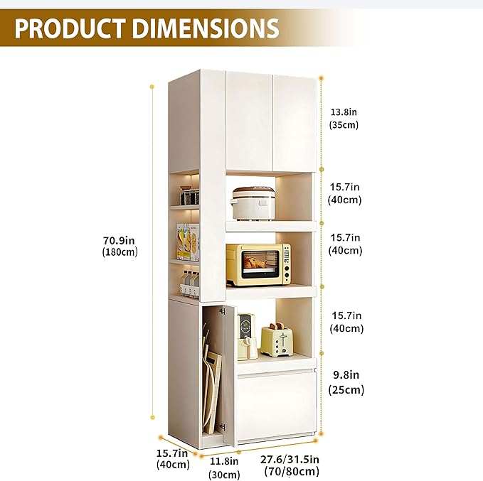 LINLIUA 71'' Tall Kitchen Pantry Cabinet, Wood Pantry Storage Cabinet with Doors, 3 Pull-Out Shelves and Drawer, Modern Slim Kitchen Hutch for Dining Room Small Space