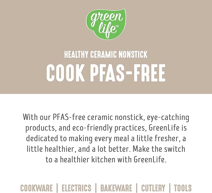 GreenLife 6QT Ceramic Nonstick Stockpot with Glass Straining Lid, PFAS-Free, Dishwasher Safe, Stay-Cool Handles, Oven Safe to 350째F, Wobble-Free Base, Even Heating, Taupe