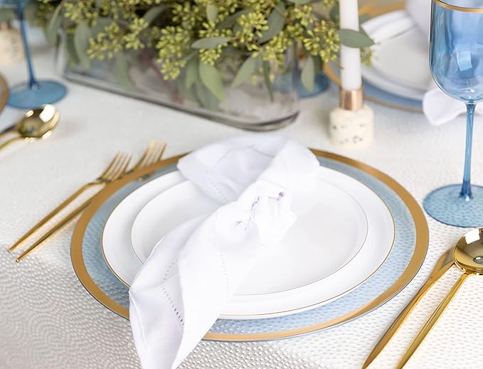 [30 Pack 10.7''] White Plastic Party Plates With Gold Rim Edge Collection Premium heavyweight Elegant Disposable Tableware Dishes