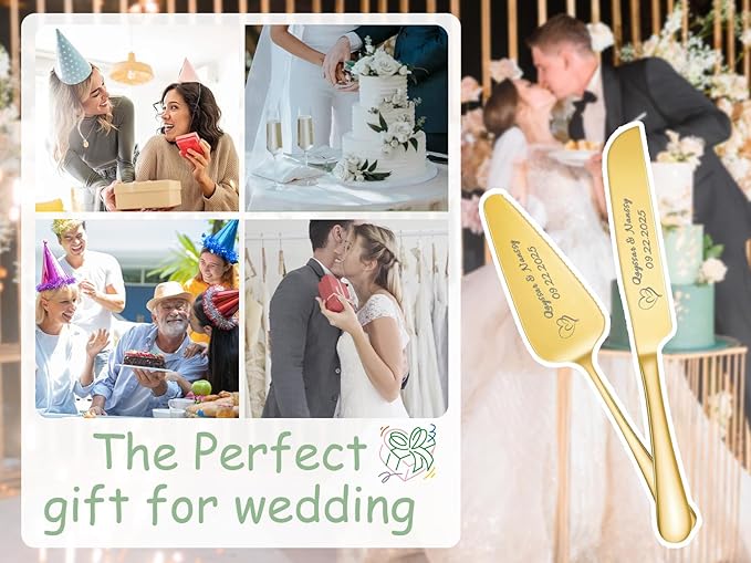 HJX Personalized Cake Knife and Server Set for Wedding - Engraved Stainless Steel Cake Cutting Set, Custom Elegant Cake Cutter Gift for Anniversary Birthday (01-Foundation)