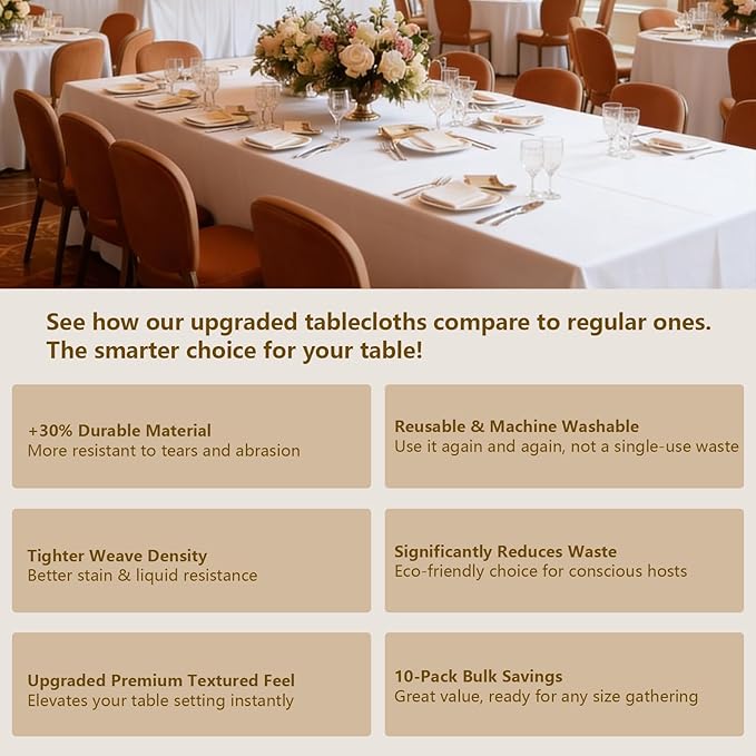 ITWMTTO 10-Pack White Tablecloths Rectangular 60x102 Inch - Heavy-Duty Polyester Fabric Table Cloth Rectangle Table Cover for Rectangle Tables - Reusable & Washable