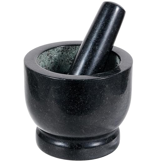 Heavy-Duty Mortar and Pestle Set, 1.5-Cup Granite Material, with Non-Slip Base, 4.72-inch Mexican Grinder, for Grinding Spices and Seeds, Seasoning and Spice Tool (Black, 1.5Cup)