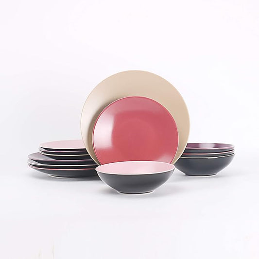 Colors Life 12pc Dinnerware Set, Very Berry - 4 Assorted Colors of Beige, Berry, Plum, Rose at Matte glaze