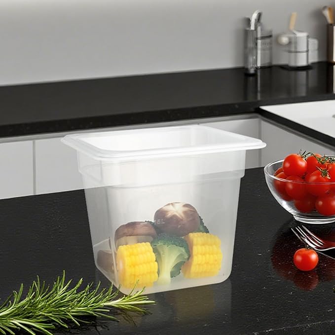 6-Pack Food Pan with Lids, 1/6 Size Food Storage Containers for homes, schools, restaurants, hotels Meal Prep, -40??160?? Stackable, Freezer-Safe (1/6 size 6 inch deep, 2.22L/2.35QT)