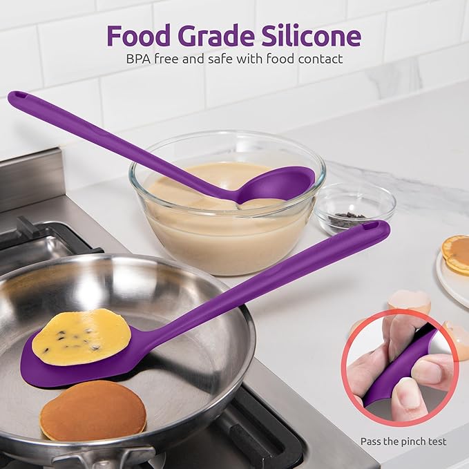 Silicone Kitchen Cooking Utensil Set: U-Taste 600쨘F Heat Resistant 13.6in Extra Long Kitchen Tools, Food-Grade Non-Stick Spatula Turner Spoon Ladle for Stir Frying, Serving, Mixing (5 Pieces, Purple)