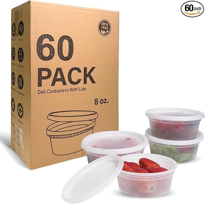 EASYTRIP [60 sets] 8oz Deli Containers with Lids竊똅ood Storage Container with airtight lid竊똏lastic Soup Containers with Lids Meal Prep/BPA Free/Freezer Safe/Dishwasher Safe/Microwave Safe/Stackable