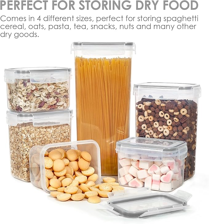 Vtopmart Airtight Food Storage Containers with Lids, 24 pcs Plastic Kitchen and Pantry Organization Canisters for Cereal, Dry Food, Flour and Sugar, BPA Free, Includes 24 Labels竊똆ray