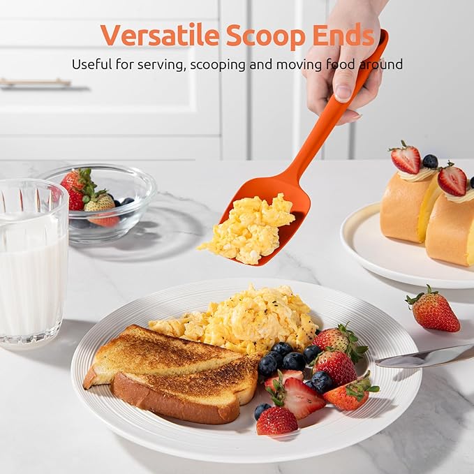 U-Taste Silicone Spoon Spatula Set, 600쨘F High Heat Resistant Food Grade Flexible Rubber Scraper, Integrated Cooking Mixing Baking Kitchen Utensils Set of 3 for Nonstick Cookware (Orange)
